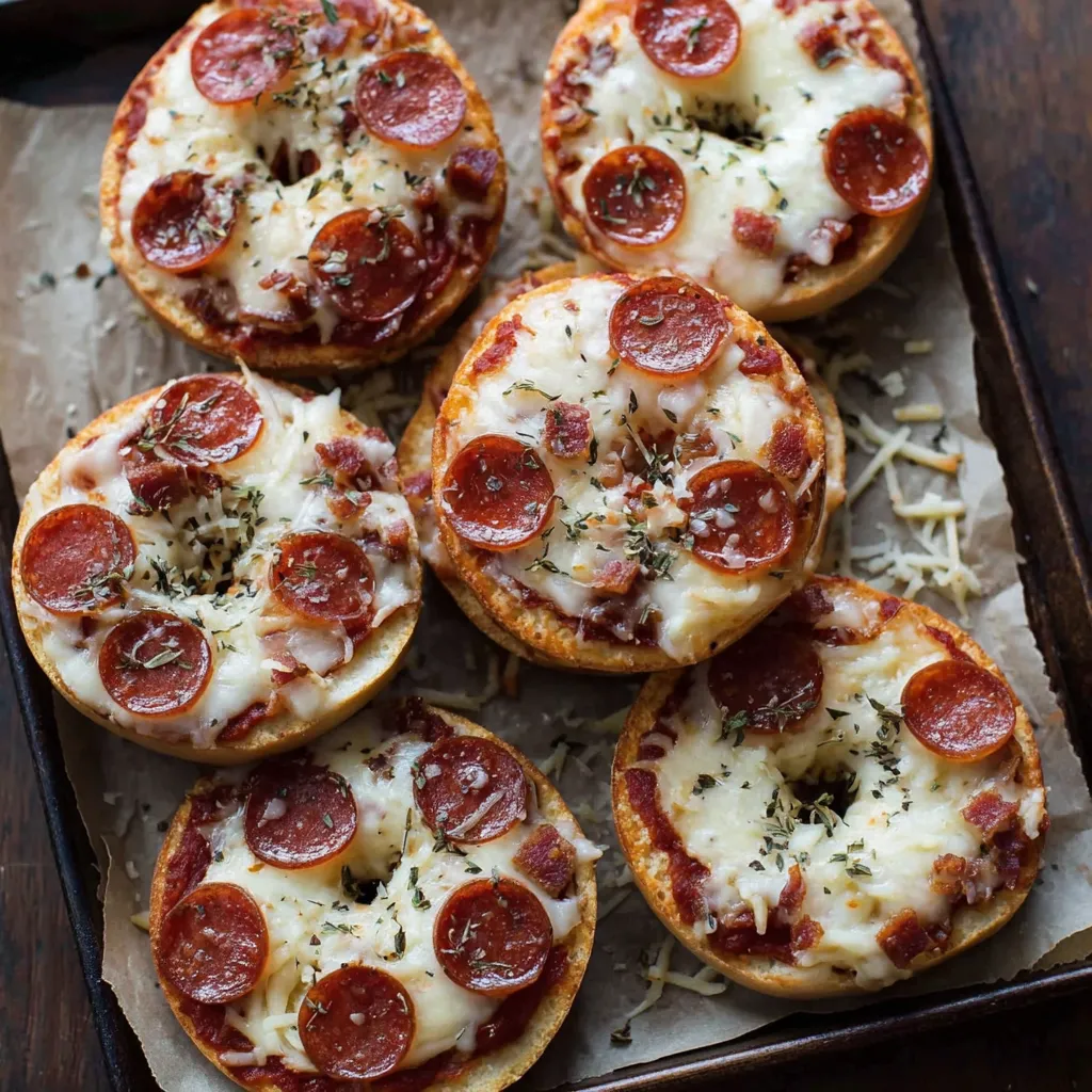 Bagels with pepperoni and cheese.