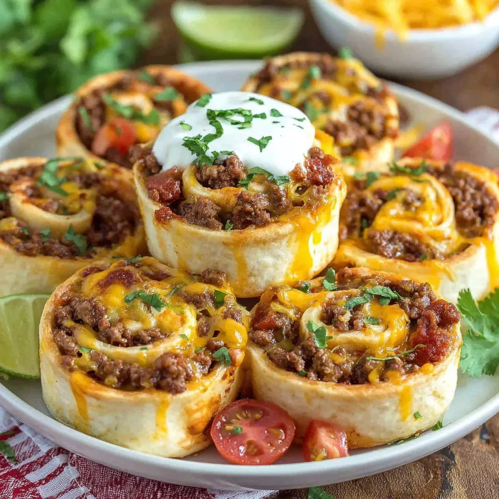 A plate of cheesy taco pinwheels.