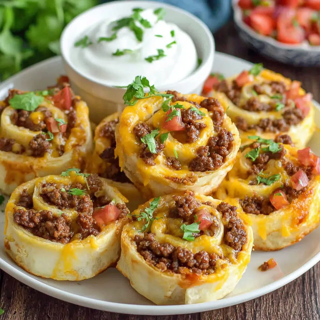A plate of cheesy taco pinwheels.