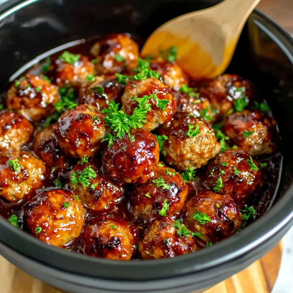 A bowl of meatballs with a spoon in it.