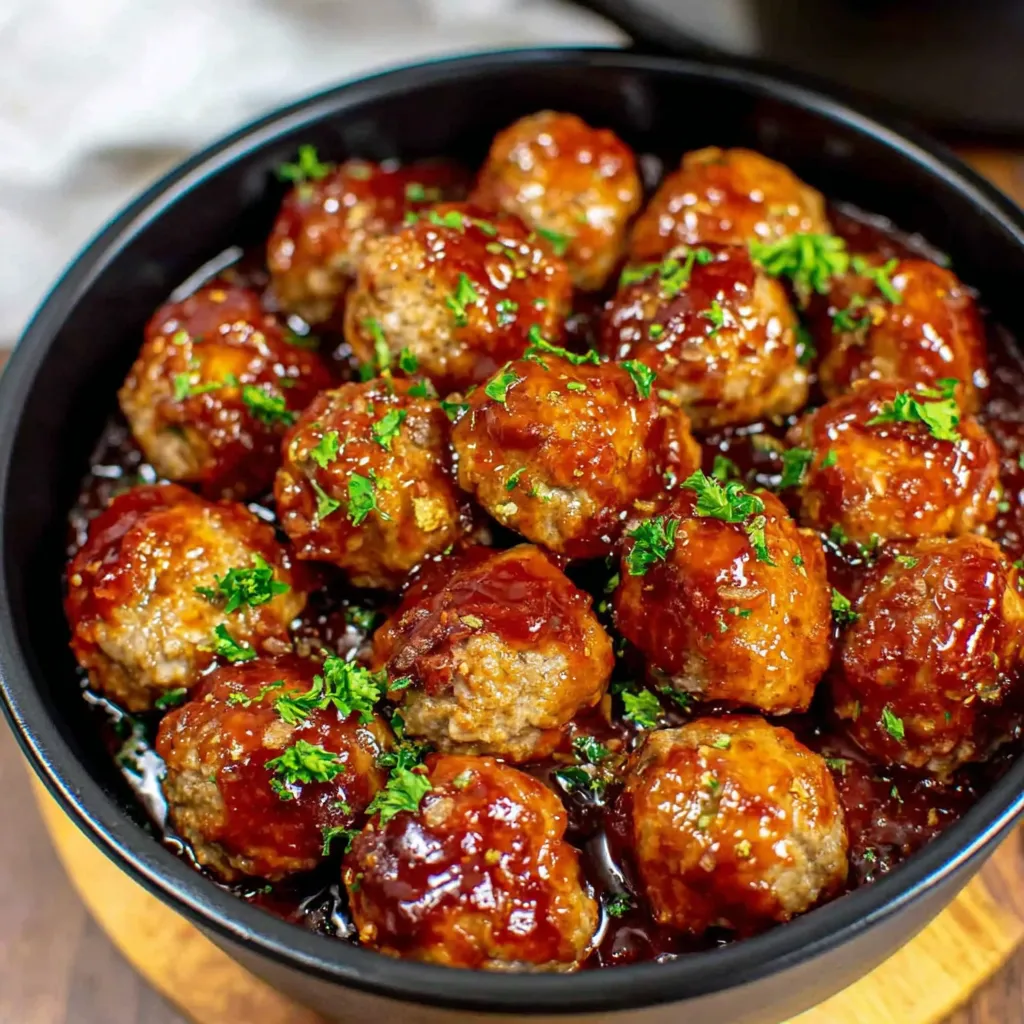 A bowl of meatballs with a sauce.
