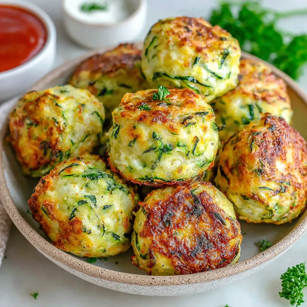 A bowl of baked zucchini balls.