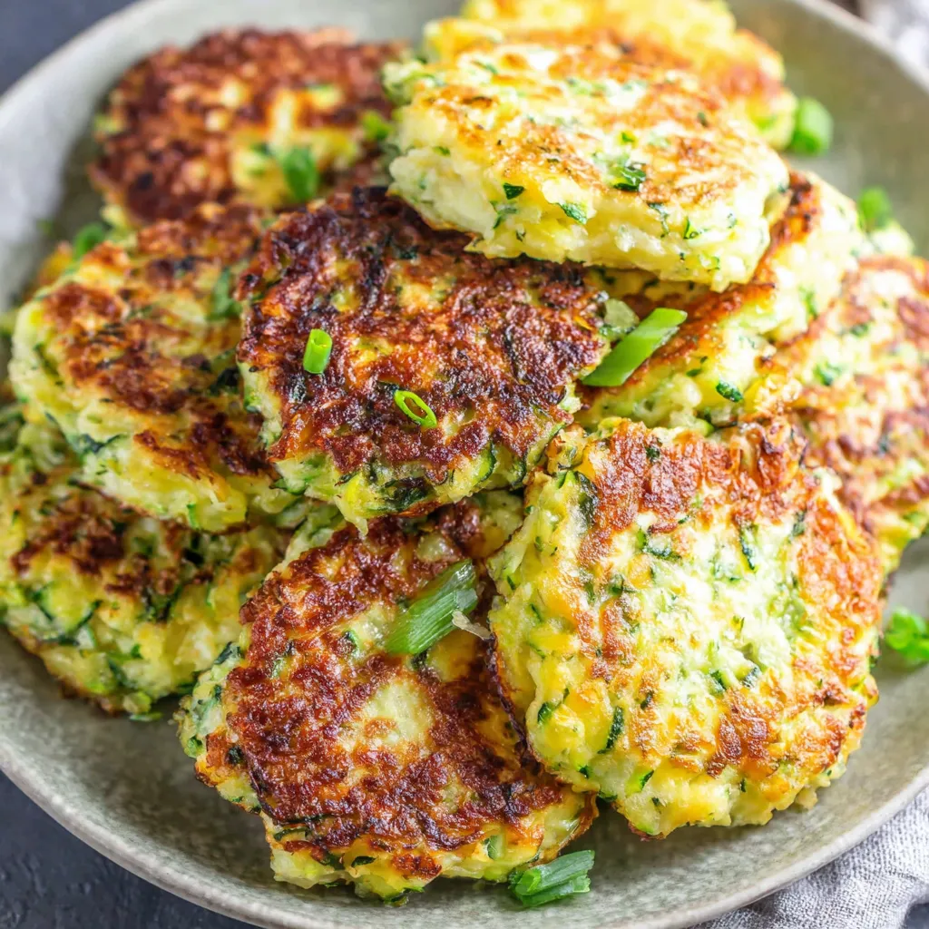 A plate of fried zucchini cakes.