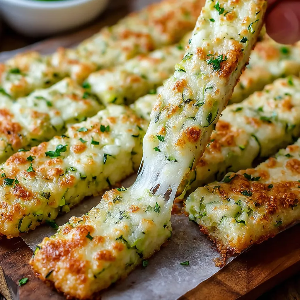 A person is cutting cheesy zucchini breadsticks.