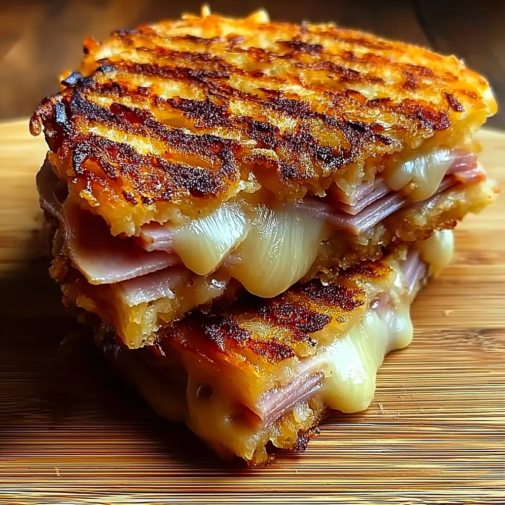A close up of a sandwich with cheese and ham.