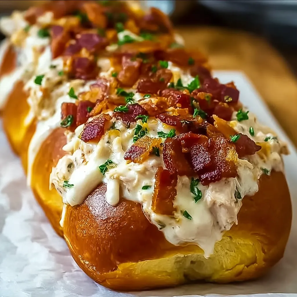 A loaded Hawaiian roll slider with bacon and cheese.