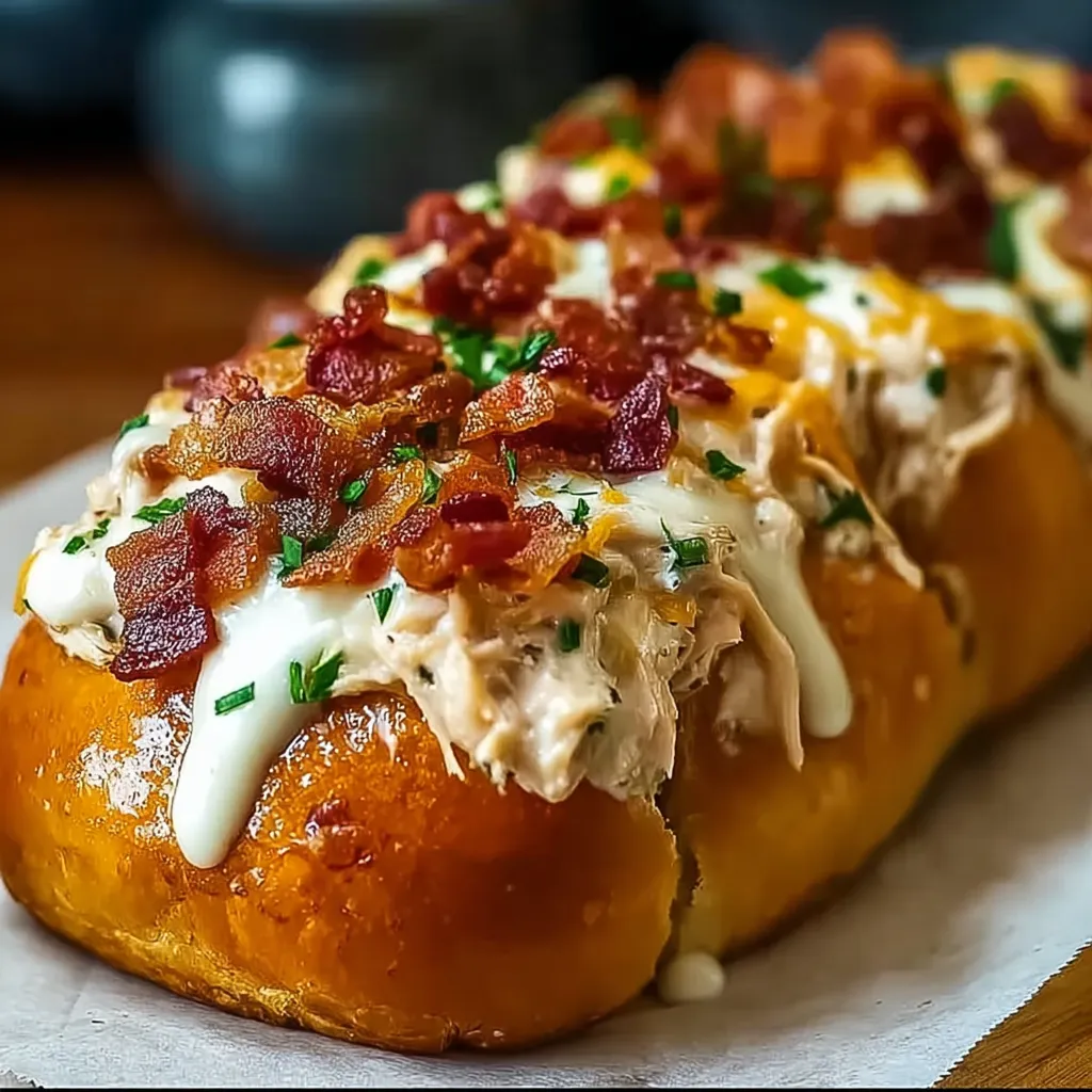 A loaded Hawaiian roll slider with cheese and bacon.