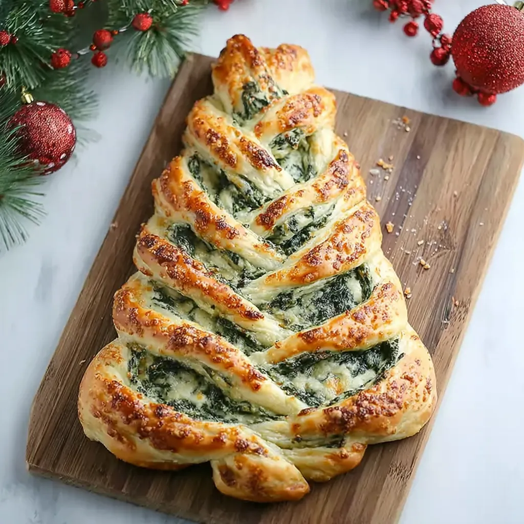 A spinach breadsticks shaped like a christmas tree.
