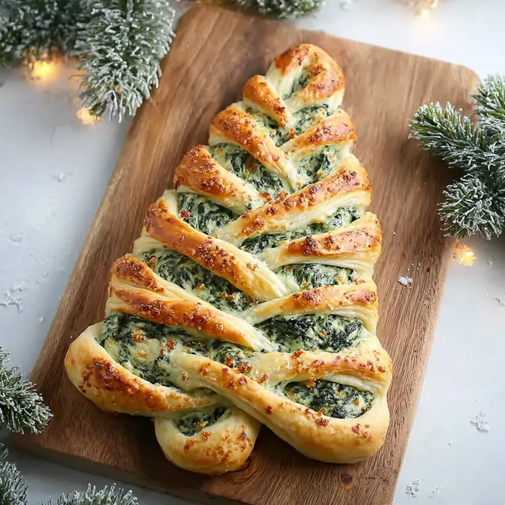 A spinach breadsticks shaped like a christmas tree.