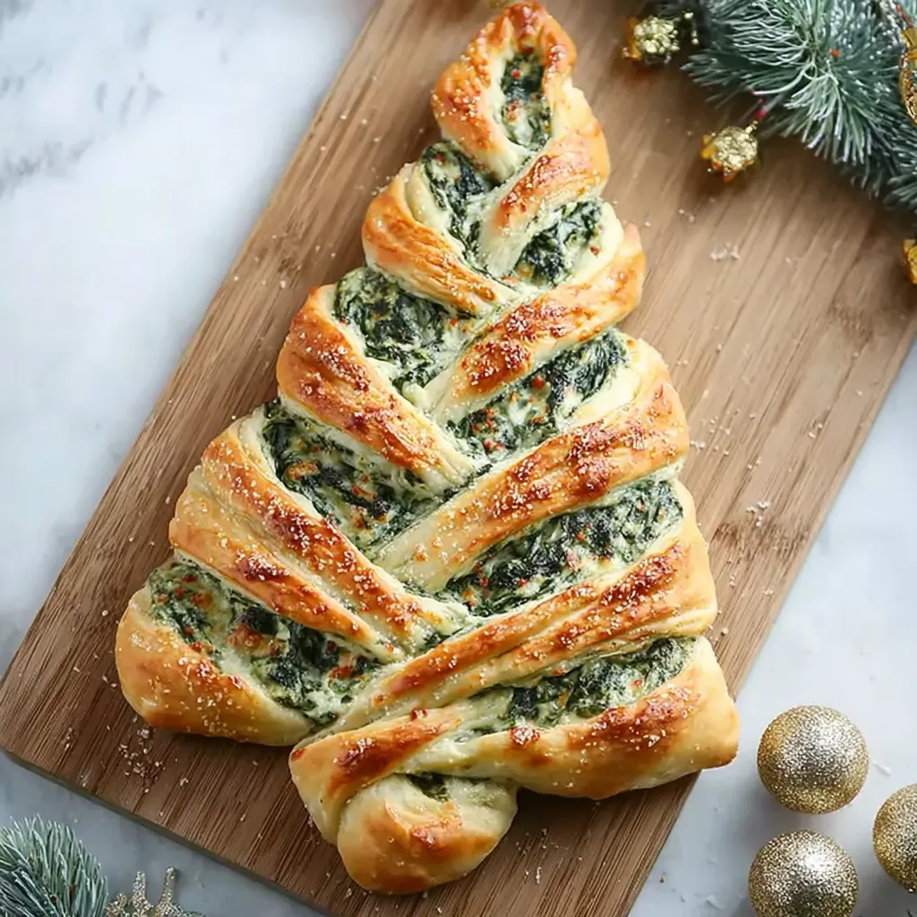 A spinach breadstick shaped like a Christmas tree.