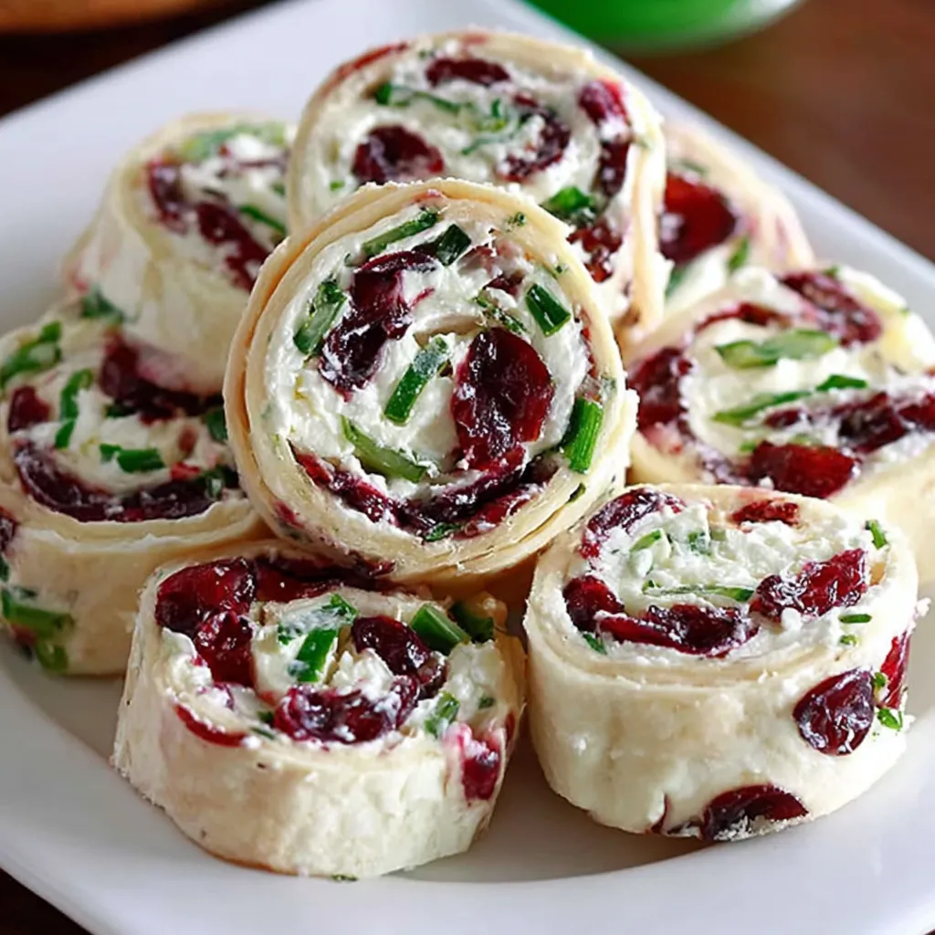A plate of cranberry feta pinwheels.
