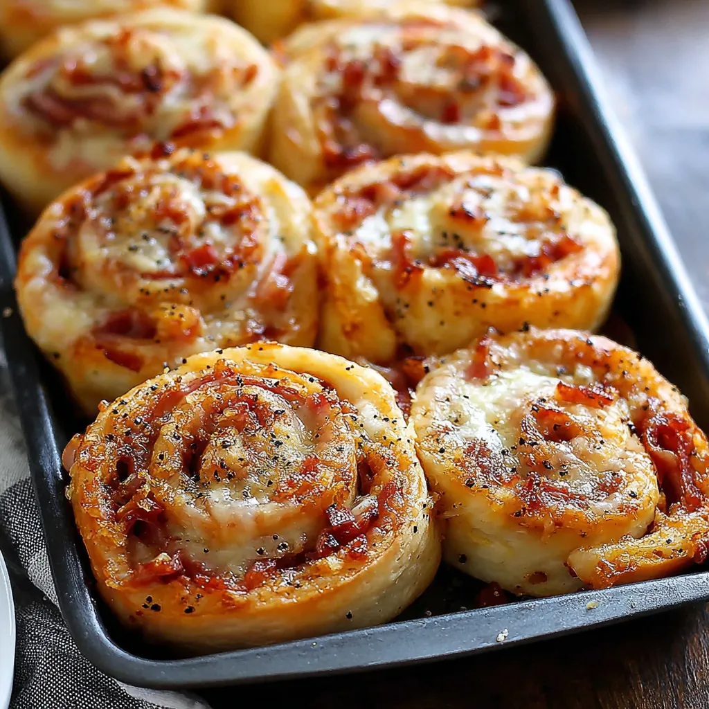 A pan of hot ham cheese pinwheels.