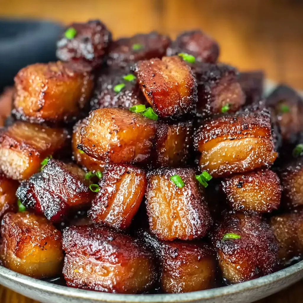 A bowl of pork belly bites.