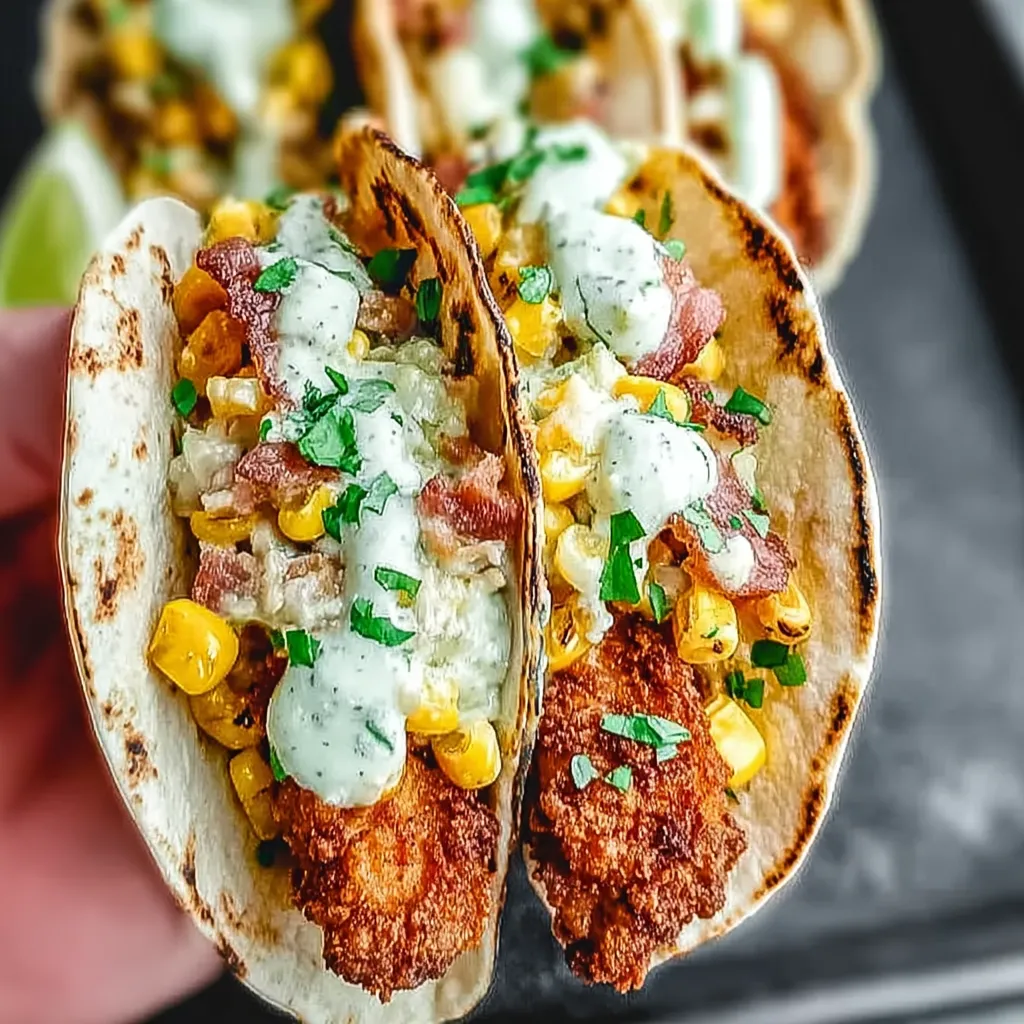 A person is holding a taco with chicken and corn.