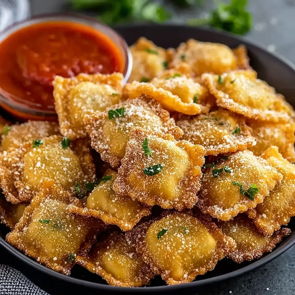 A bowl of crispy Parmesan ravioli.