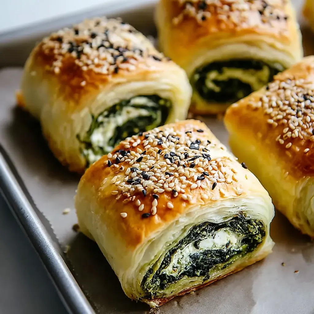 A tray of savory pastry rolls.