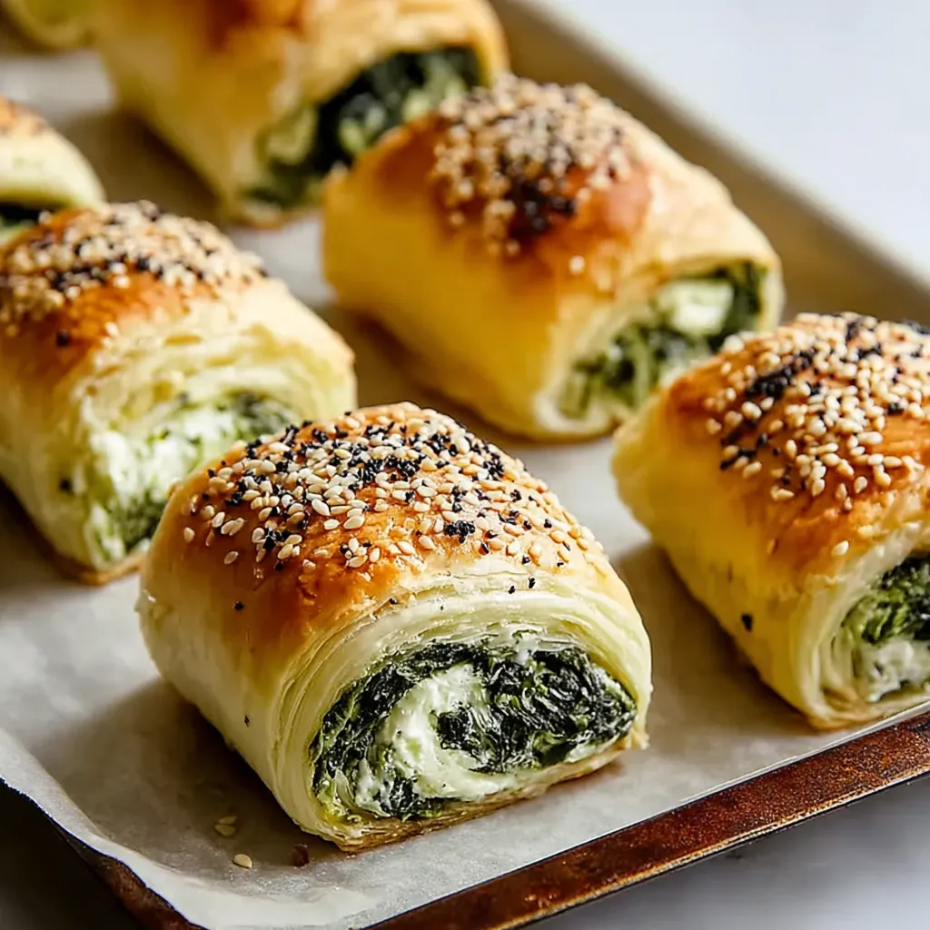 A tray of savory pastry rolls.