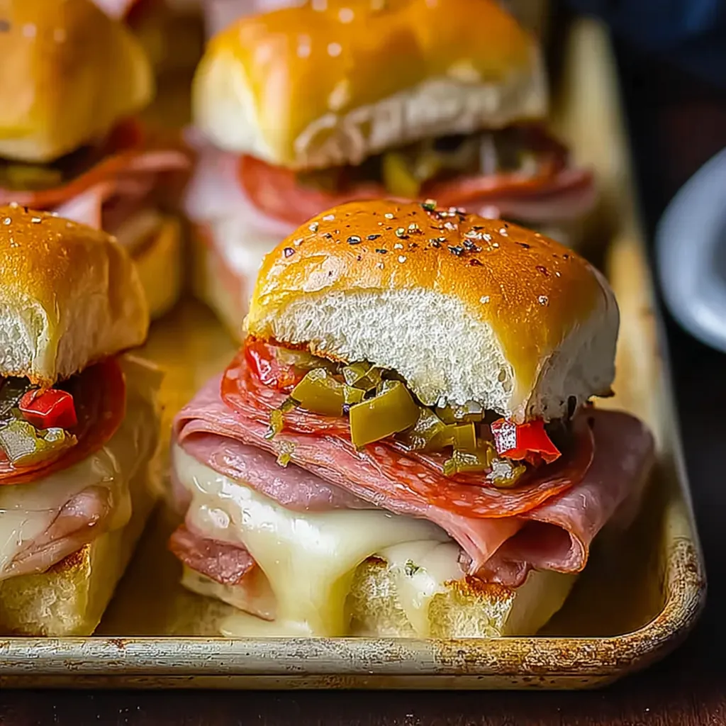 A platter of hot party sandwiches.