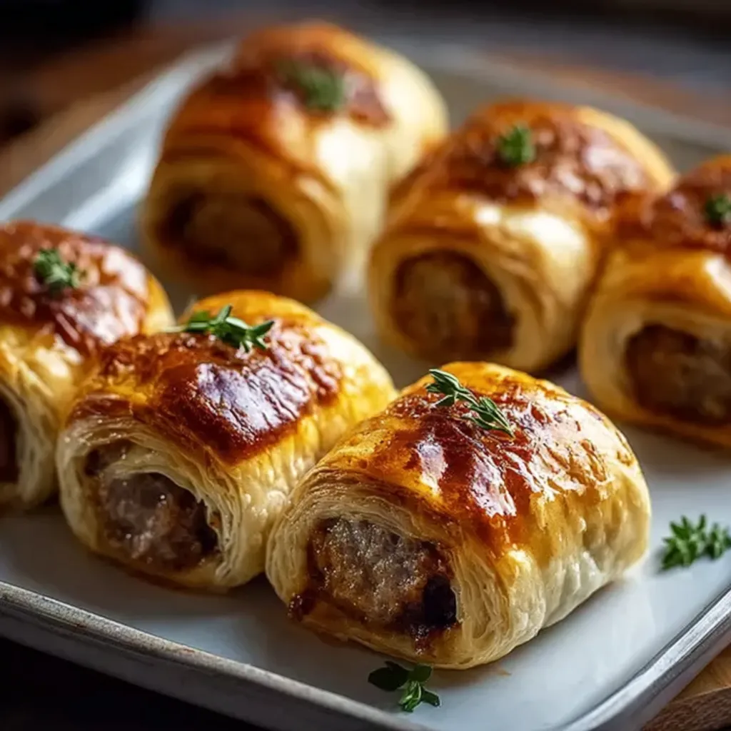 A plate of sausage rolls.