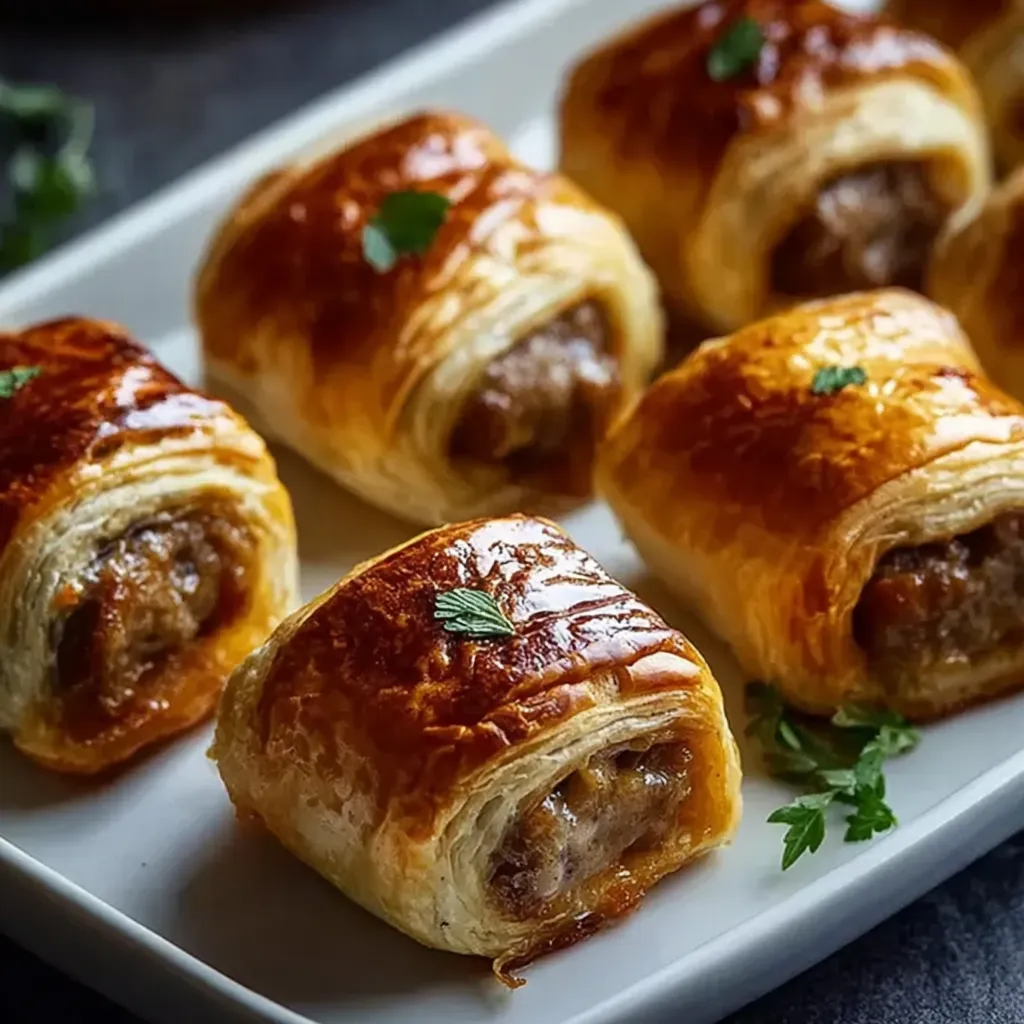 A plate of sausage rolls.