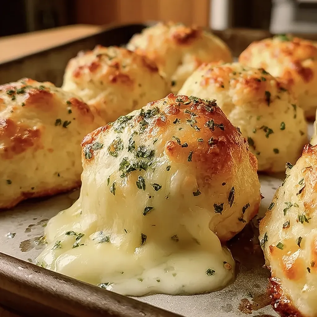 Cheese stuffed biscuits on a tray.