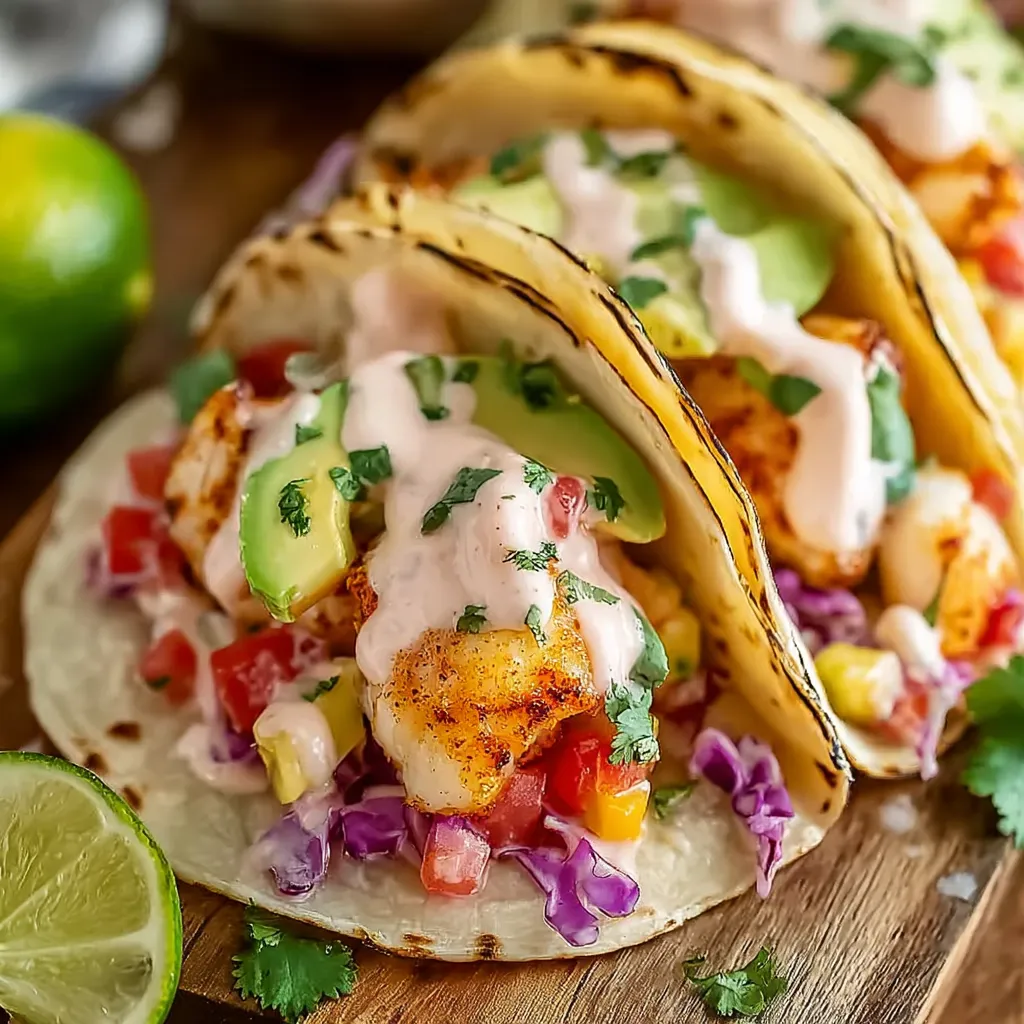 A plate of fish tacos with sauce and lime.