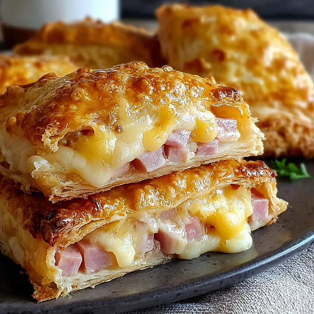 A plate of ham and cheese pastry.