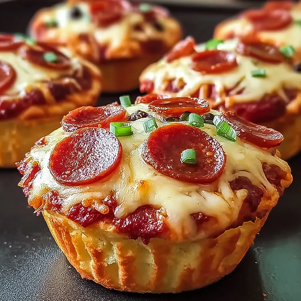 A close up of a deep dish pizza cupcake.