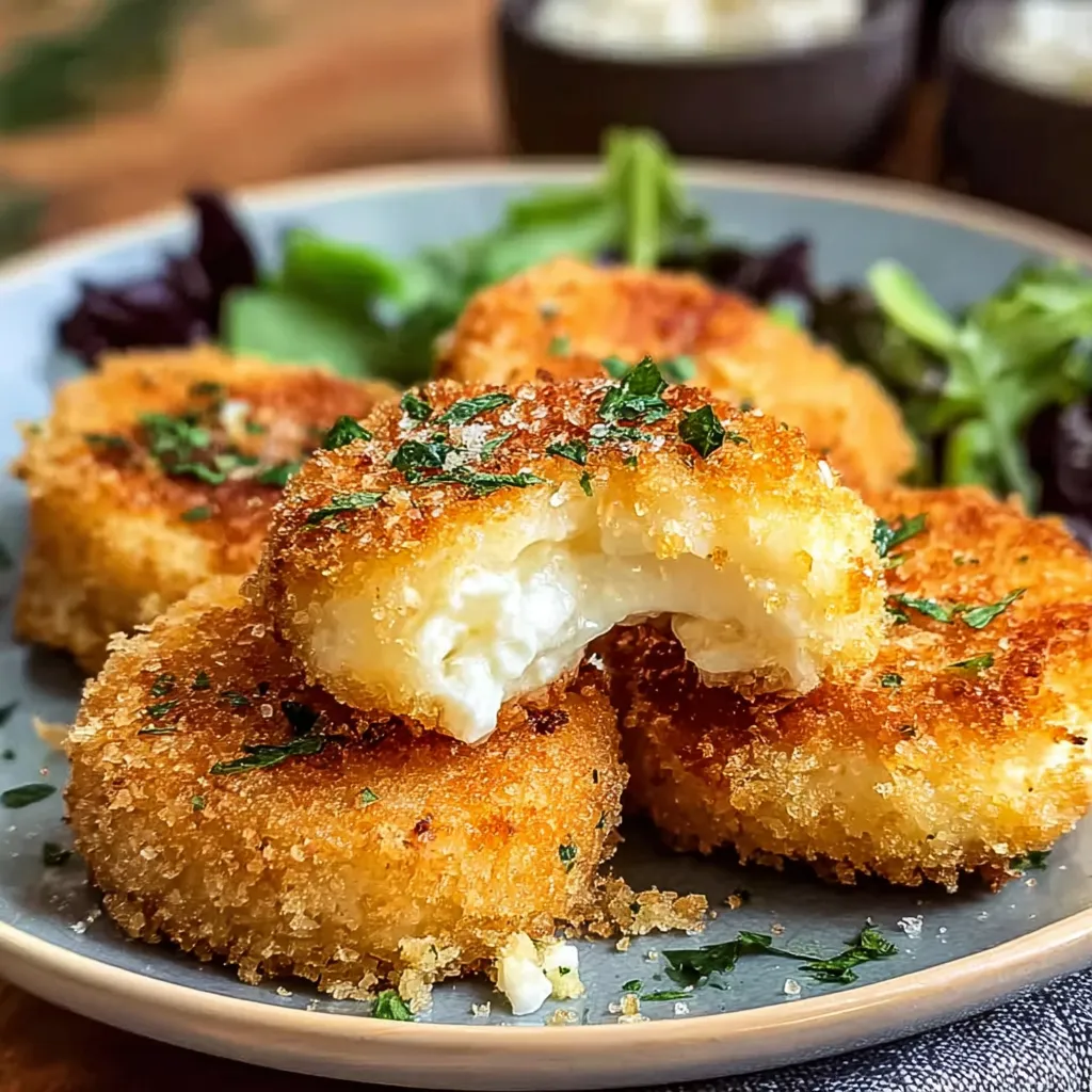 A plate of fried goat cheese with a salad.