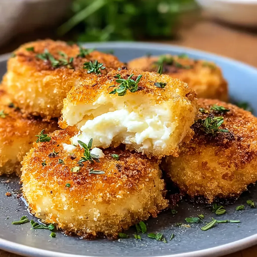 Fried goat cheese on a plate.