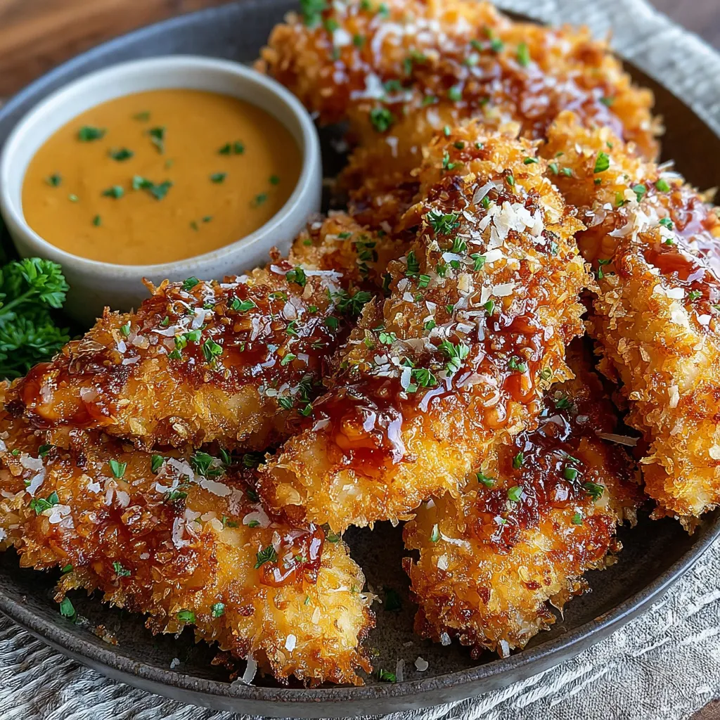 A plate of bang bang chicken with a dipping sauce.