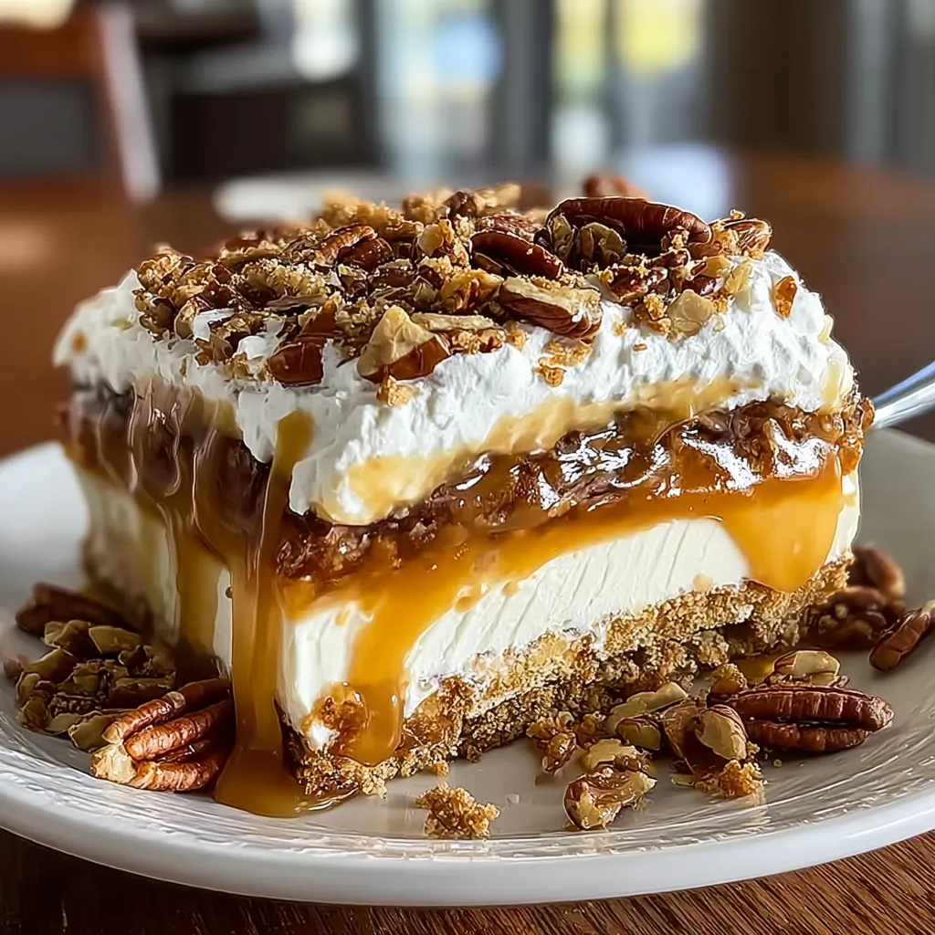 A slice of pecan pie lasagna.