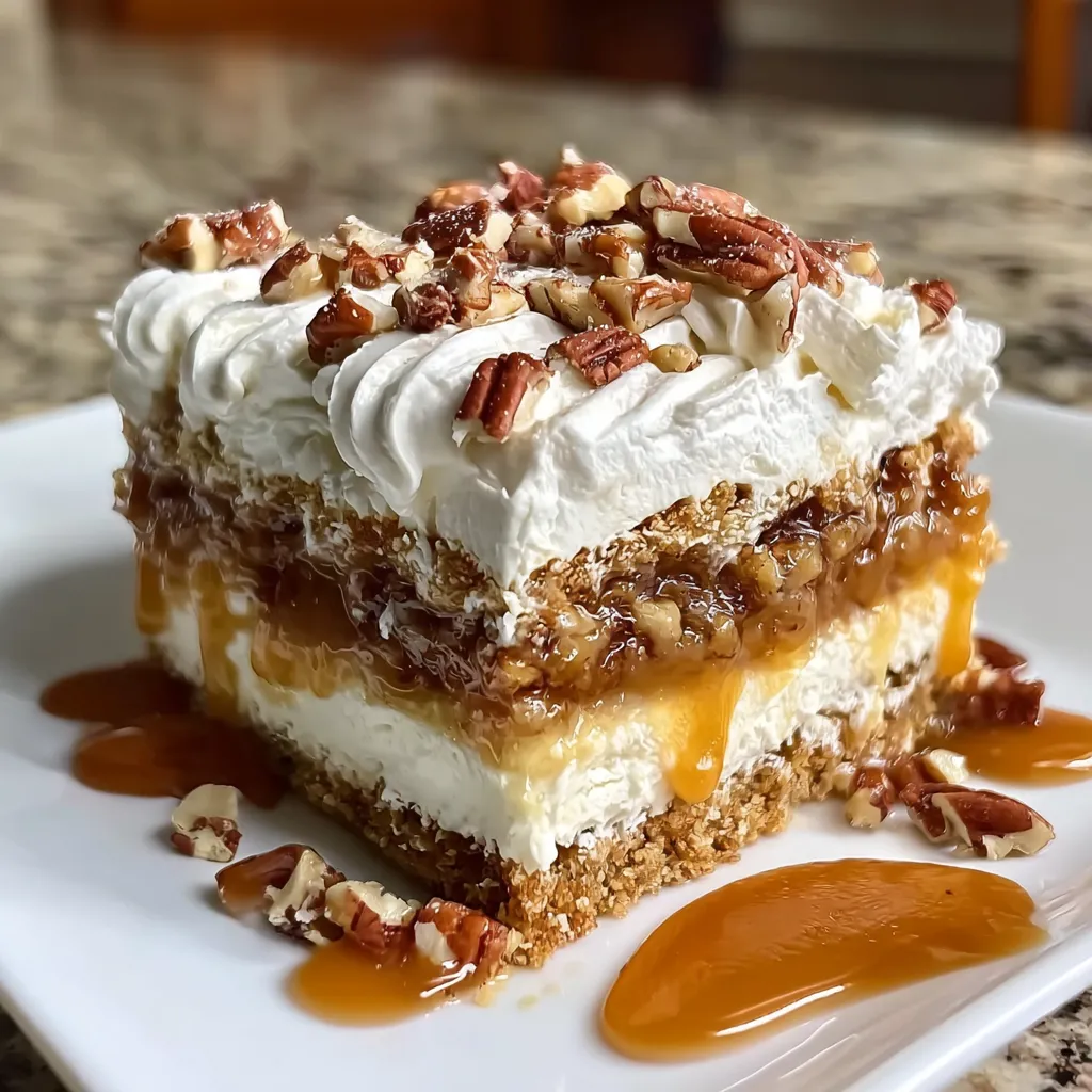 A slice of pecan pie lasagna.