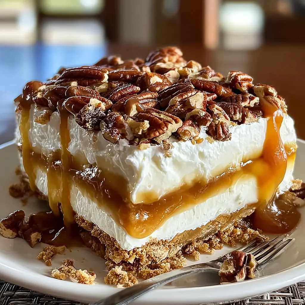 A slice of pecan pie lasagna.