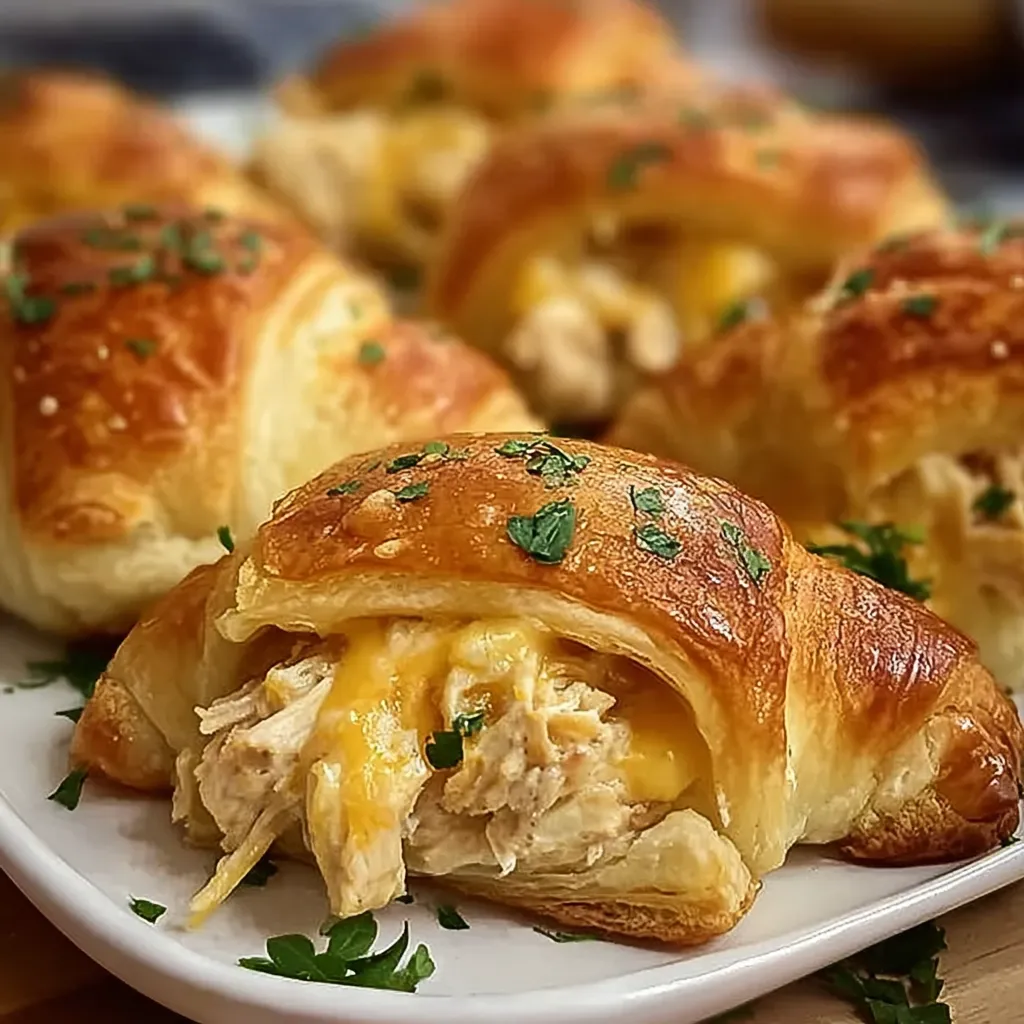 A plate of chicken stuffed crescents.