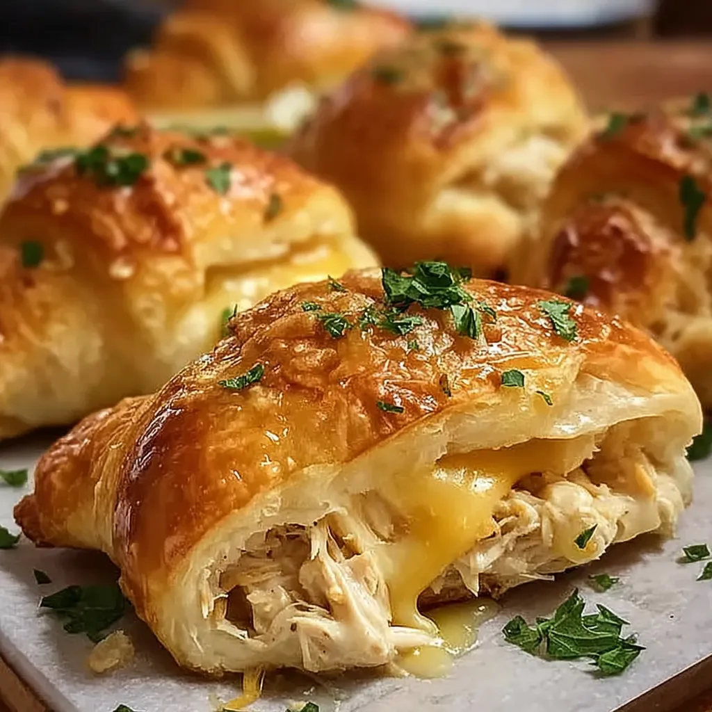 Chicken stuffed crescents on a plate.