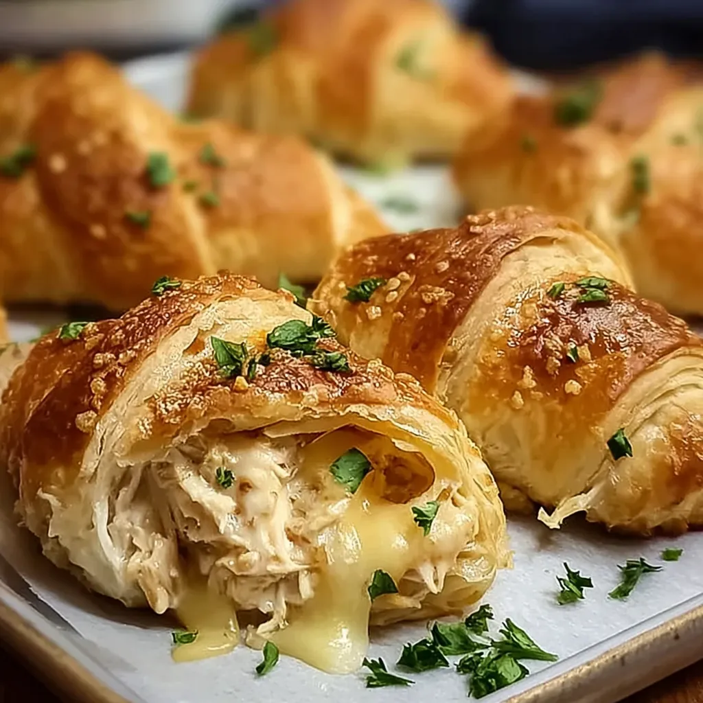 Chicken stuffed crescents on a plate.