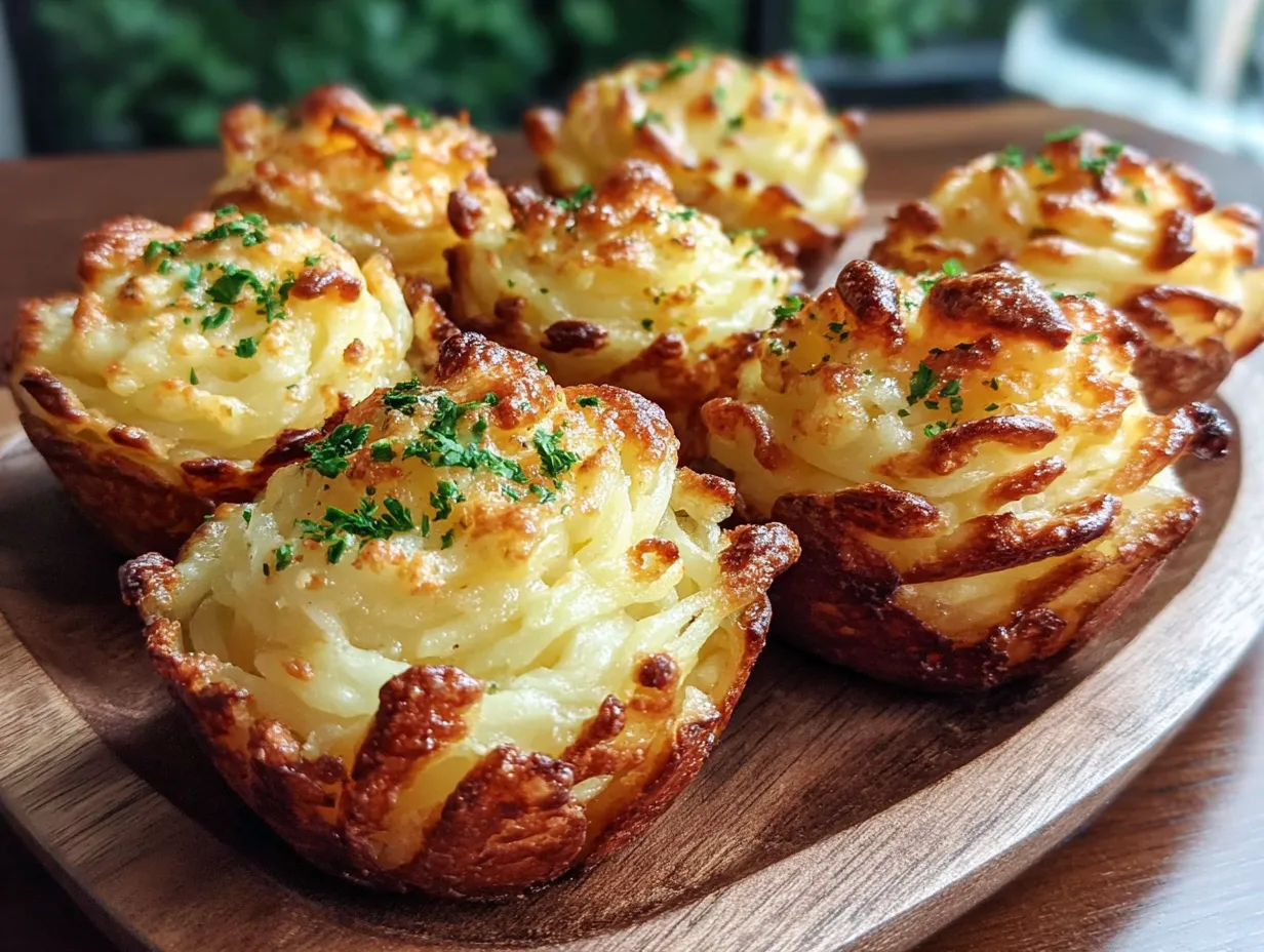 Potato cheese bombs on a wooden platter.