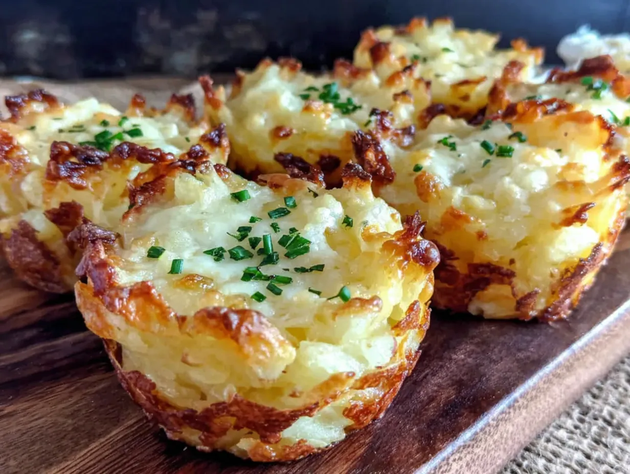Mashed potato bites on a wooden board.