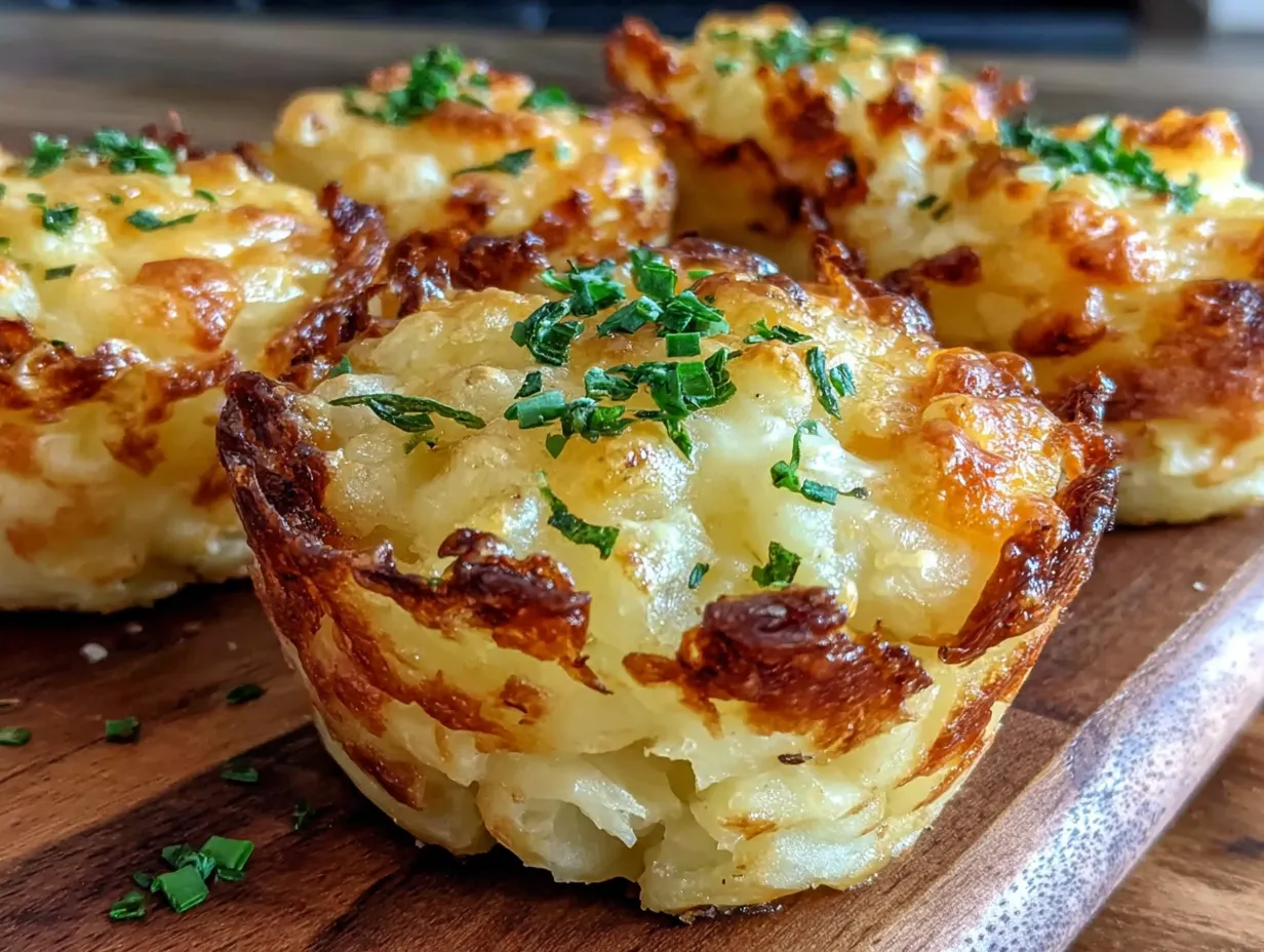 Mashed potato bites on a wooden board.