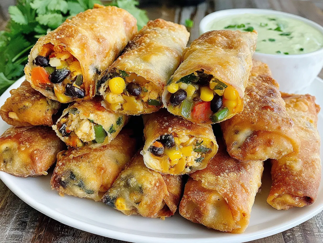 A plate of spicy chicken egg rolls.