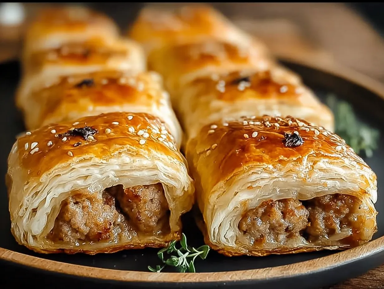 A plate of sausage rolls.