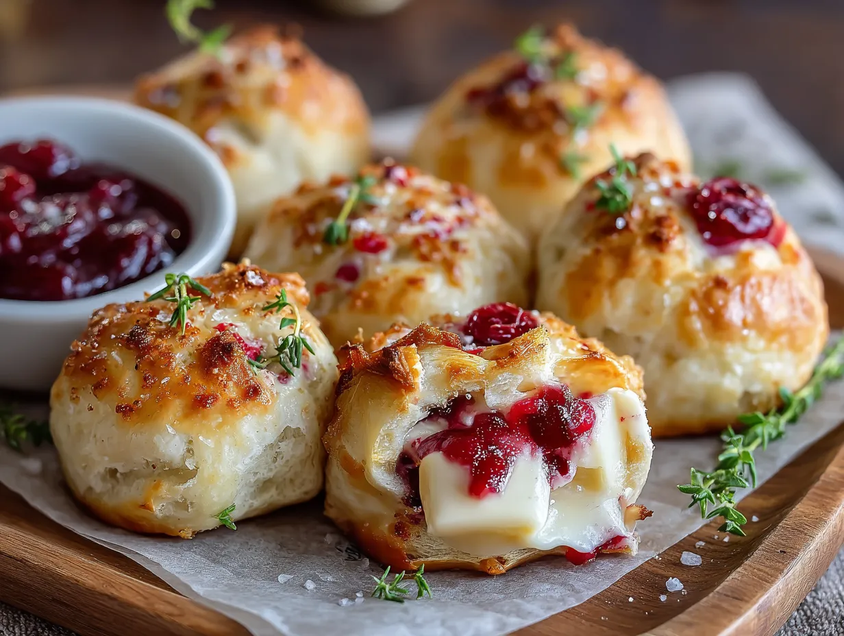 A plate of Cranberry Brie Bombs.