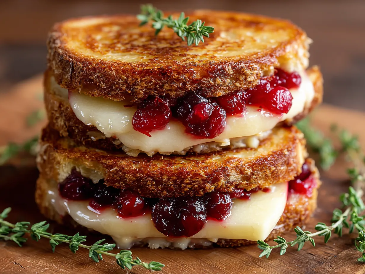 Two pieces of toast with cheese and berries.