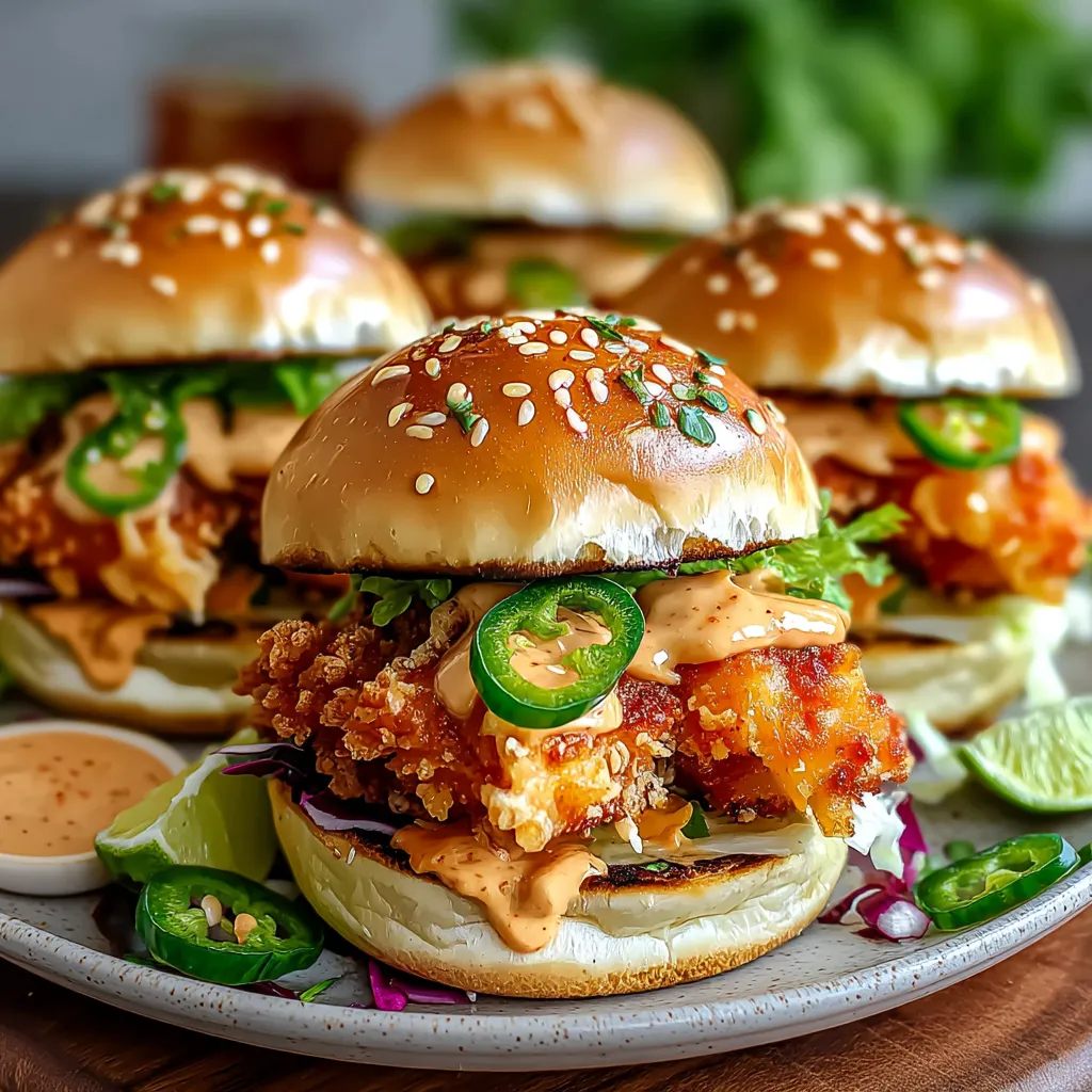 A plate of bang bang chicken sliders.