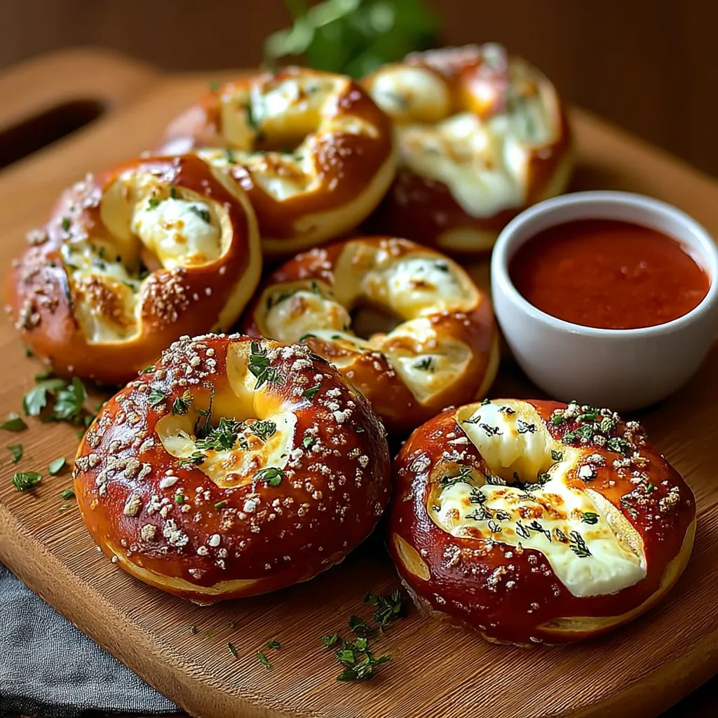 A plate of mozzarella stuffed soft pretzels.