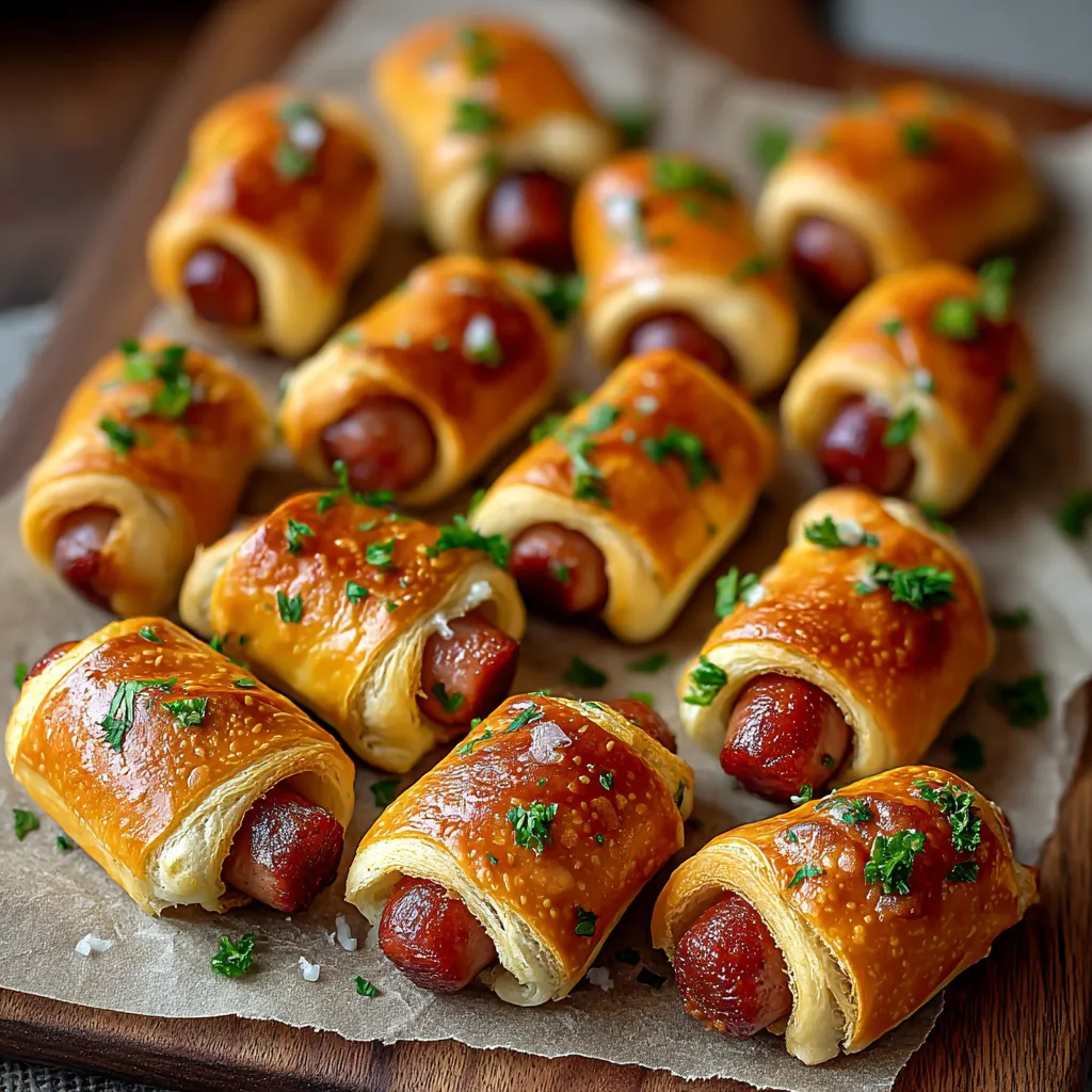 A tray of pigs in a blanket.