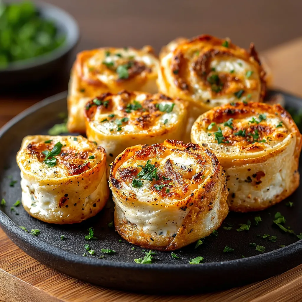 A plate of tortilla bites with cheese and herbs.