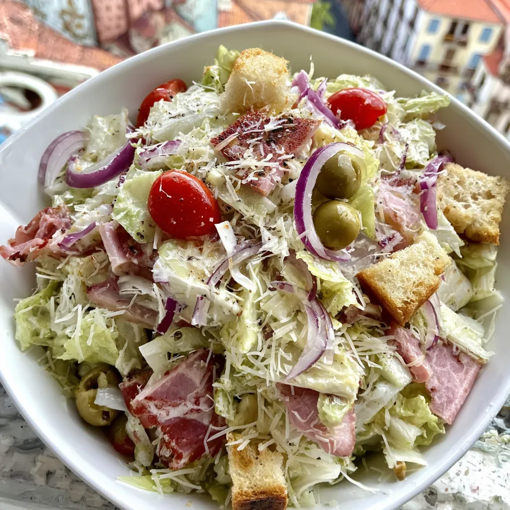 A bowl of salad with lettuce, tomatoes, and olives.