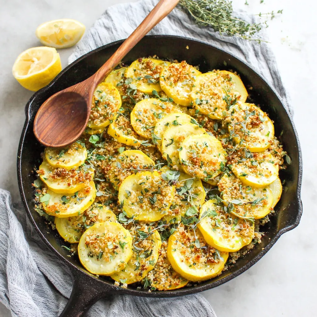 A pan of sautéed yellow squash with garlic butter.
